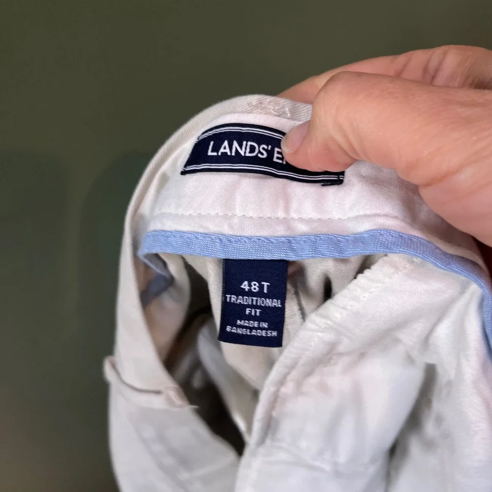 Lands End 48T Traditional Fit Chino Pants Stone Khaki 100% Cotton Flat Front